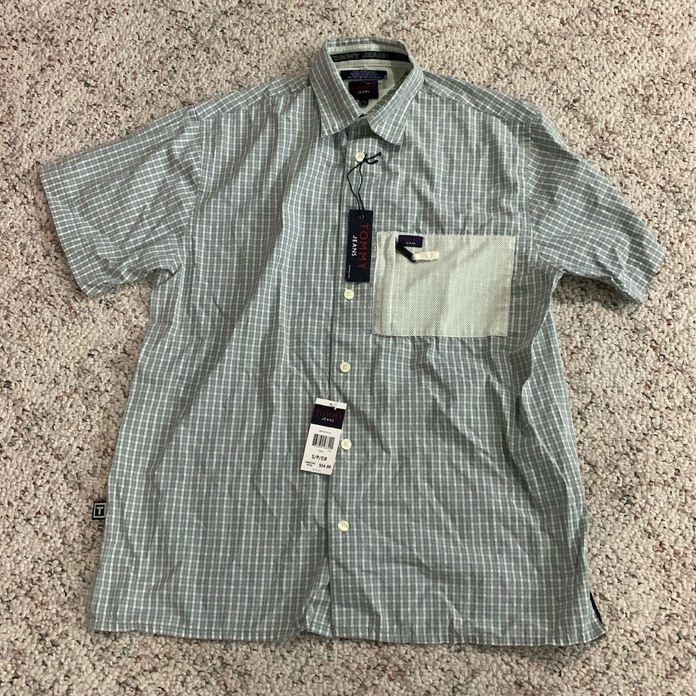 light blue plaid button up shirt. Men’s size small.